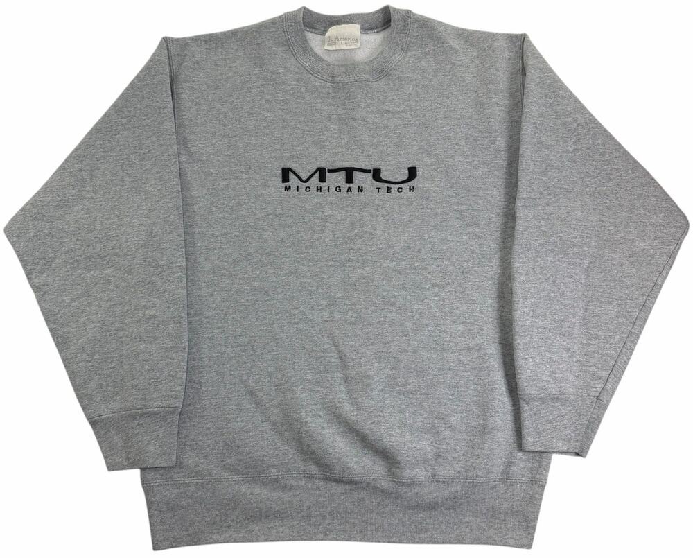 Vintage 90s Michigan Tech University Crewneck Men's Large Grey MTU Sweatshirt